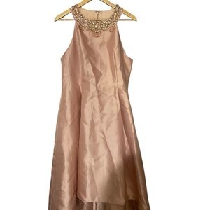 Elegant Blush Sleeveless Dress with Embellished Neckline